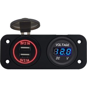ProRide 12V USB Autolader 2 Poorten Inbouw - 5V/2.1A - Tweevoudig inbouw paneel - Rood