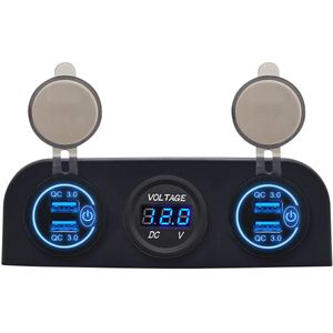 ProRide 12V USB Autolader 4 Poorten - QC3.0 - P12523 - Drievoudig opbouw paneel met Voltmeter