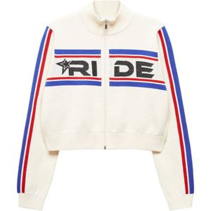 Mango Fijngebreid Vest met Ingebreid Patroon Ecru/Blauw/Rood