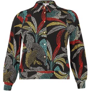 Yoek Blouse DOLCE van Travelstof met All Over Print Zwart/Geel/Rood