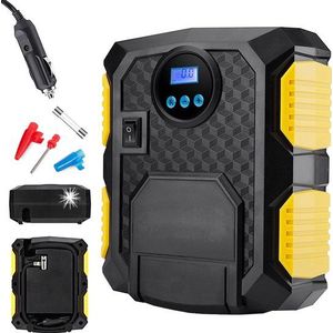 Compressor - Luchtcompressor 12V - Elektrische Bandenpomp - 10 bar - Voor Fiets Auto Motor Bal Luchtbed - Met 3 Opzetstukken