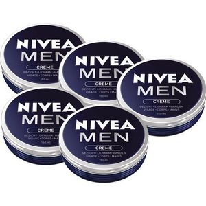 NIVEA Men Crème 5 x 150 ml – Hydraterende Crème voor Gezicht, Lichaam en Handen – Voordeelverpakking