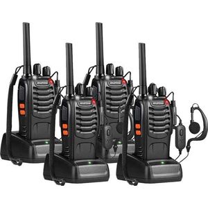 BAOFENG Portofoon 4 Stuks – Walkie Talkie Set met Oortjes – 446 MHz – 5W – Tot 5 km Bereik – LED Zaklamp – Oplaadbaar – Voor Outdoor, Beveiliging & Werk