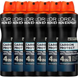 L’Oréal Paris Men Expert Carbon Protect 4-in-1 Deodorant Spray – Voordeelverpakking 6 x 150 ml – 48 Uur Bescherming voor Mannen