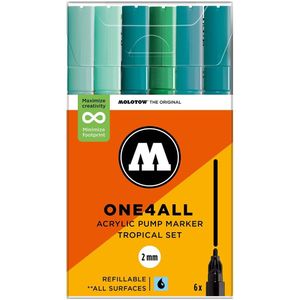 Molotow ONE4ALL Acrylstiften Set van 6 Turqoise tinten - Acryl markers - 2mm breed - hervulbaar - alle ondergronden