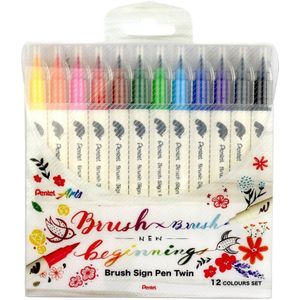 Pentel Brush signpen twin set 12kleuren