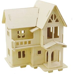 Creotime 3d Houten Set Huis Met Balkon 15,8 X 17,5 X 19,5 Cm