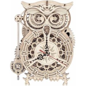 Robotime Bouwdoos wooden owl clock