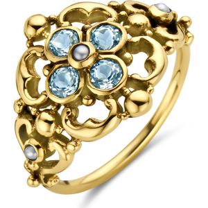 14K geelgoud vintage ring filigrain parel en blauw topaas 4027791 17.75