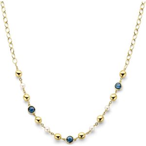 Collier - 14K Geelgoud - Bolletjes, Parels En London Blue Topaas - 43 Cm