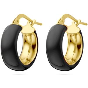 Zilver Verguld Oorringen - Zwart Emaille - 1 Micron - 18x6 mm - Creolen