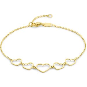 14K geelgoud armband hartjes 16 - 18 cm 4028936