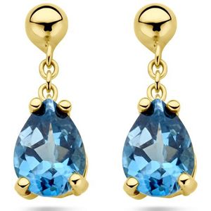 Oorhangers - London Blue Kwarts - 14K Geelgoud - 15 mm Hoogte