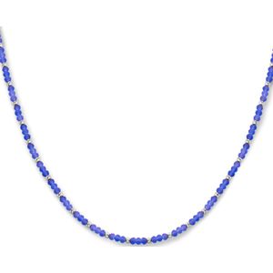 zilver gerhodineerd collier bolletjes gediamanteerd en blauw glas 3,0 mm 41 + 4 cm 1336416