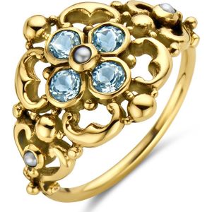 14K geelgoud vintage ring filigrain parel en blauw topaas 4027787 15.50