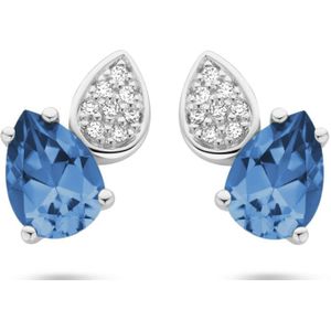 14K witgoud oorknoppen london blue topaas en diamant 0.05ct (2x 0.025ct) h si 4105985