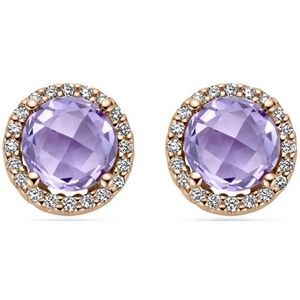 Oorknopjes - Amethist En Diamant 0.13ct - 14K Roségoud - 8.5mm