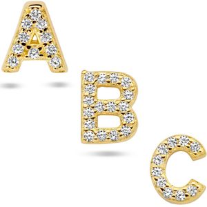 oorknop letter zirkonia per stuk zilver verguld (geel) 2102964