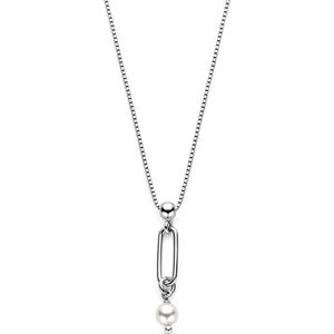 Zilver - Gerhodineerde Collier - Swarovski Parel - 42 cm + 3 cm Extensie