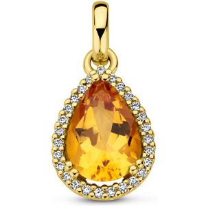 14K geelgoud hanger citrien en diamant 0.07ct h si halo 4029907