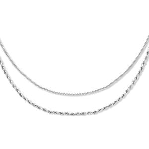 zilver gerhodineerd combi-collier gourmette 4-zijdes geslepen en koord 2,0 mm 41 + 4 cm 1335635