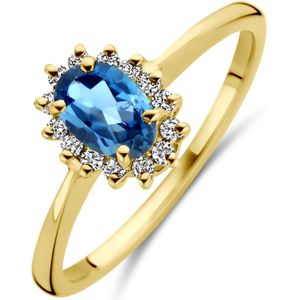 14K geelgoud ring london blue topaas en diamant 0.11ct h si 4030720 17.25