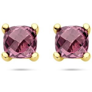 14K geelgoud oorknoppen roze rhodoliet 4030328
