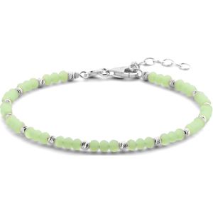 zilver gerhodineerd armband bolletjes gediamanteerd en lichtgroen glas 3,0 mm 16 + 3 cm 1336409