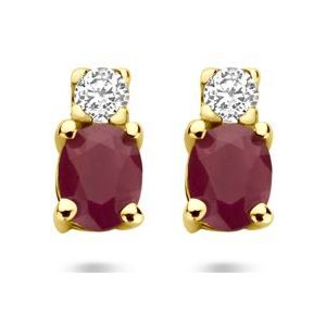 14K Geelgoud - Oorknopjes - Robijn en Zirkonia - 6 mm