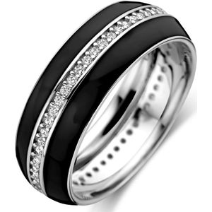 Zilver Gerhodineerde ring zwart emaille en zirkonia 1338712 16.50