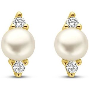 zilver verguld (geel) oorknoppen parel en zirkonia 1 micron 2103687