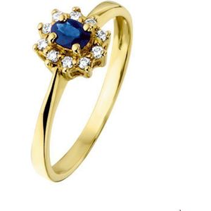 Geelgouden Ring saffier en diamant 0.08ct H P1 4015008 17.00 mm (53)