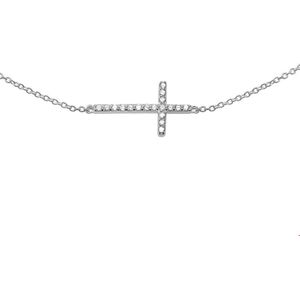 Zilver Gerhodineerde Collier kruis zirkonia 1 1318807
