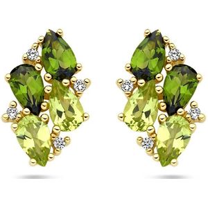 14K geelgoud ooknoppen groen toermalijn, peridot en diamant 0.05ct (2x 0.025ct) h si 4028735