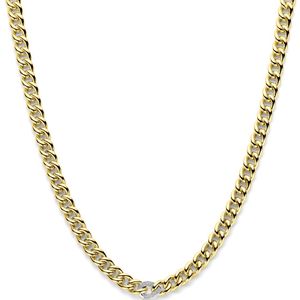 14K bicolor goud geel/wit collier gourmette diamant 0.12ct h si 8,5 mm 45 cm 4209040