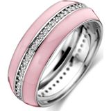 Zilver Gerhodineerde ring roze emaille en zirkonia 1338704 16.50