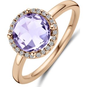 Ring - Amethist En Diamant 0.09ct H Si - 14K Roségouden - 10.5mm Breedte