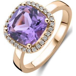 Ring - Amethist - 14K Roségouden Ring - Diamant 0.14ct H Si - Gepolijst
