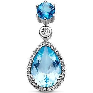 14K witgoud hanger london blue topaas, blauw topaas en diamant 0.17ct h si halo 4106170