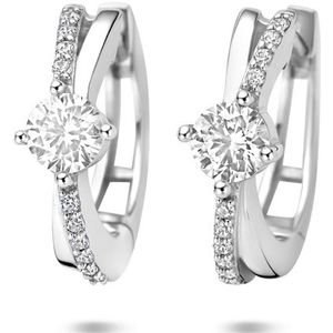 Zilver - Gerhodineerde Klapoorringen - Zirkonia - 16 mm