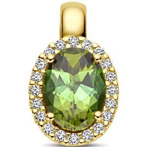 Hanger - Groen Toermalijn en Diamant 0.08ct H Si Halo - 14K Geelgoud - 13x7.5mm