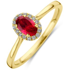 14K geelgoud ring lab grown robijn en diamant 0.075ct h si halo 4030698 17