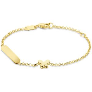 14K geelgoud graveerarmband vlinder plaat 3,5 mm 4028927 13 cm