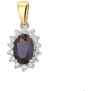 Huiscollectie Hanger Bicolor Goud Saffier En Diamant 0.10ct H SI