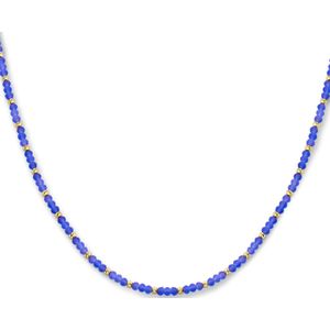zilver verguld (geel) collier bolletjes gediamanteerd en blauw glas 3,0 mm 41 + 4 cm 1 micron 2103040