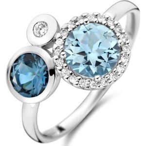14K witgoud ring london blue topaas, blauw topaas en diamant 0.09ct h si halo 4105949 17.25