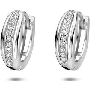 Zilver - Gerhodineerde Klapoorringen - Zirkonia - 12,5 mm