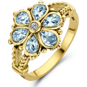 14K geelgoud vintage ring blauw topaas en diamant 0.04ct h si 4027765 16.50