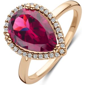 Ring - Roze - Rhodoliet En Diamant 0.12ct H Si Halo - 14k Roségoud