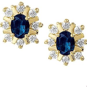 TFT Oorknoppen Saffier En Diamant 0.16 Ct. Geelgoud Glanzend 9 mm x 8.5 mm